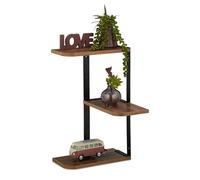 Relaxdays Etagère d'angle, 3 étages en Zig-zag, 42,5x26,5x26,5 cm, Meuble Mural, Salon, Cuisine, MDF, métal, Marron/Noir