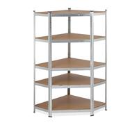 Relaxdays Étagère d’angle pour charge lourde, galvanisé, charge 875 kg, HLP 181 x 128 x 92 cm, 5 niveaux, acier, argenté
