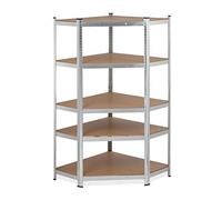 Relaxdays Étagère d’Angle pour Charge Lourde, galvanisé, argenté | charge 875 kg, HLP 181 x 128 x 92 cm, 5 niveaux, acier
