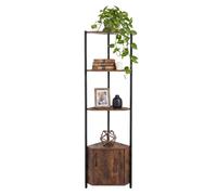 Relaxdays Étagère d'angle 5 Niveaux + Placard, 147×44,5×30 cm, Salon & Cuisine, Gain de Place, Marron/Noir