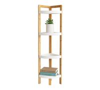 Étagère d'angle Relaxdays en Bambou, 4 étagères, H x L x P : 105,5 x 23 x 23 cm, Gain de Place, Naturel/Blanc