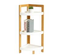 Étagère d'angle Relaxdays en Bambou, 3 étagères, 77 x 23 x 23 cm, Gain de Place, Naturel/Blanc