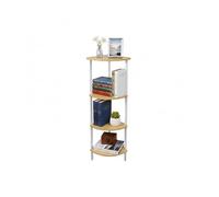 Relaxdays Étagère d'angle, H x L x P: 125 x 44,5 x 31,5 cm, 4 tablettes, pour Salon, MDF, métal, Naturel/Blanc