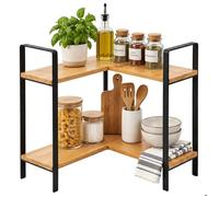Relaxdays Étagère d'angle pour plan de travail 2 niveaux 33 x 30 x 30 cm cuisine et bain bambou naturelle/noire
