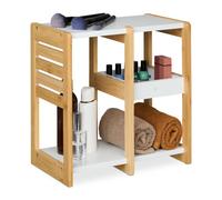 Relaxdays Étagère de Salle de Bain, 3 Niveaux, HxLxP : 35x34x20 cm, Meuble pour Cuisine, Bambou, MDF, Blanc