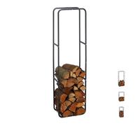 Relaxdays Etagère de Cheminée étagère à bûches Bois acier bois porte-bûches range buche 150 x 40 cm, anthracite