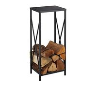 Relaxdays Étagère de cheminée, métal, HLP 80x34x25 cm, Range Bois intérieur, revêtement poudré, entreposage Bois, Noir