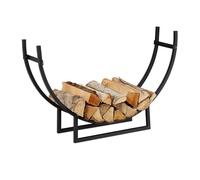 Relaxdays Etagère de Cheminée, Range bûches demi-rond, Bois, acier, étagère demi-lune, HxlxP: 55x92x21 cm, noir