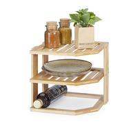 Relaxdays Étagère de coin pour la cuisine, en bambou, HLP : 24x27x25,5 cm, plan de travail ou placard, nature
