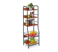 Relaxdays Étagère de Cuisine, 5 Niveaux, paniers à Fruits & à légumes, pour Accessoires, étroit, métal & MDF, Noir