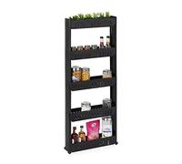 Relaxdays Étagère de Cuisine à roulettes, 5 Niveaux, Rangement étroit, HLP 131x12,5x54 cm, Plastique, Noir