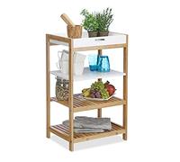Relaxdays Etagère de cuisine avec plateau amovible et 3 étages bambou et blanc HxlxP: 70 x 43 x 33 cm, nature blanc