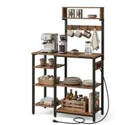 Relaxdays Étagère de Cuisine avec Prise USB, Aspect Bois, métal, Marron/Noir, 151x82x40 cm