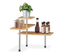 Relaxdays étagère de Cuisine, en Bambou et Acier Inoxydable, HLP: 40 x 45 x 45 cm, Meuble sur Pied avec Plan de Travail