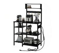 Relaxdays Étagère de Cuisine en métal Noir avec Prises USB, Support Micro-Ondes, 151x82x40 cm, Design Effet Bois