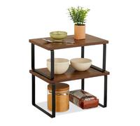 Relaxdays Étagère de Cuisine, Lot de 2, empilable, pour épices, Vaisselle, etc, Style Industriel, Marron/Noir
