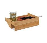 Relaxdays Étagère de lit, Mini Table de Chevet, lit & Mezzanine, HxLxP: 10x33x24 cm, Fentes pour câbles, Bambou, Nature