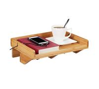 Relaxdays Étagère de lit, mini-table de chevet à clipser, en bambou, peu encombrante, emplacements pour câbles, étagère BT 33x24 cm, naturelle