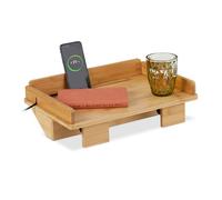 Relaxdays Étagère de lit, table de chevet à fixer, HxLxP : 11x38x26 cm, passants câbles & fente tablette, bambou, nature