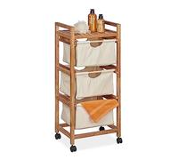 Relaxdays Étagère de Rangement, 1 Surface & 3 corbeilles en Tissu, HxLxP: 96x43,5x33,5 cm, Bois de Noyer, Nature - Beige