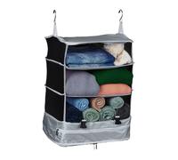 Relaxdays Étagère de rangement organisateur de valise à suspendre pliable transportable HLP 55 x 44 x 30 cm grise