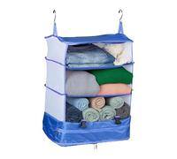 Relaxdays Étagère de Rangement, Organisateur de Valise, à Suspendre, Pliable, transportable, HLP 55 x 44 x 30 cm, Bleue