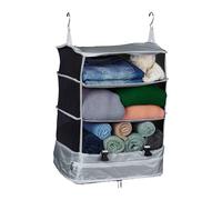 Relaxdays Étagère de Rangement, Organisateur de Valise, à Suspendre, Pliable, transportable, HLP 55 x 44 x 30 cm, Grise