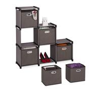Relaxdays Étagère de Rangement,paniers en Tissu, 6 Compartiments, HLP : 110x108x31 cm, Acier et Tissu, Cubes, Gris