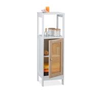 Relaxdays Étagère salle de bains 3 compartiments petite 96,5x30x30 cm MDF effet rotin Blanc/Naturel