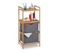 Relaxdays Etagère de Salle de Bain à Panier à Linge, 2 étages & 2 corbeilles en Tissu, Bambou, 96x44x34 cm, Naturel/Gris