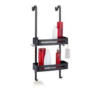 Relaxdays Étagère de Salle de Bain à Suspendre, 2 Niveaux, 8 Crochets, sans perçage, pour shampoing, etc., alu, Noire