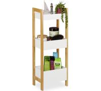 relaxdays Etagère de Bain avec 3 paniers, bambous et MDF, HxlxP 74,5 x 28 x 20 cm; Debout, en Cuisine, Nature/Blanc