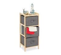 Relaxdays étagère Salle de Bain avec 3 paniers Pliables, Rangement Pratique, Bois, HxLxP 65 x 28 x 25,5 cm, Nature Gris