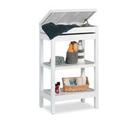 Relaxdays étagère de salle de bain bambou, étagère à 3 niveaux, Compartiment couvercle, HxLxP 76,5 x 46 x 29,5 cm, blanc