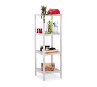 Relaxdays Étagère de Salle de Bain, Bois de Noyer, rangements, Ouverte, carrée, Bois, 112 x 36 x 36 cm, sur Pieds, Blanc
