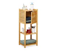 Relaxdays Etagère de Salle de Bain en Bambou, 3 rangements & 1 Compartiment avec Porte, HLP: 87,5 x 35 x 29 cm, Naturel, MDF, 1