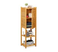 Relaxdays Etagère de salle de bain en bambou 5 rangements avec porte salle de bain cuisine 113 x 35 x 29 cm nature