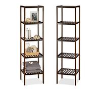 Relaxdays Etagère de Salle de Bain en Bambou, Lot de 2, Meuble de Cuisine, 5 Niveaux, HxLxP : 139,5 x 34,5 x 33 cm, Brun foncé