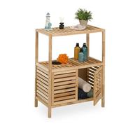 Relaxdays Étagère de Salle de Bain en Bois de Noyer, 86 x 67,5 x 35,5 cm, Armoire avec 2 Portes, 2 Niveaux, Naturel