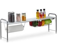 relaxdays Étagère d'évier avec porte-rouleau de cuisine