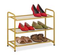 Relaxdays Étagère à Chaussures compacte, pour 6 Paires, en métal, 3 Niveaux, H x L x P : 48 x 60 x 25 cm, dorée