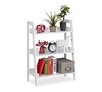 relaxdays Etagère Droite, 3 Niveaux, échelle décorations, Plantes et Livres, en escalier, HlP: 82,5 x 61 x 29 cm, Blanc