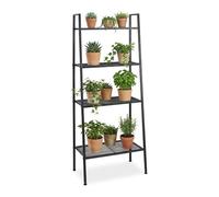 Relaxdays Étagère échelle en métal Noir, 4 tablettes grillagées, H 148 x L 60 x P 35 cm pour Salon, Cuisine