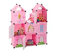 Relaxdays Etagère emboîtable chambre d'enfants,Château de princesse, Plastique, Armoire DIY avec portes, HlP128x110x37cm