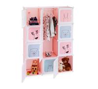 relaxdays Etagère emboîtable Enfants, Fillettes, Motifs ludiques, Plastique, Armoire DIY Portes, HlP 145x110x37,5cm,Rose, PP, ABS, métal, 145 x 110 x 37,5 cm