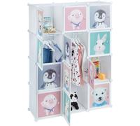 Relaxdays Armoire Chambre d'enfant, modulable, 8 Cubes, Portes, DIY, étagère Animaux, HLP 145x109x37 cm, Blanc