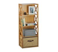 Relaxdays Etagère en bambou 4 niveaux avec panier de rangement bois nature HxlxP: 105 x 42 x 29 cm, nature