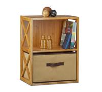 Relaxdays Etagère en bambou 2 niveaux avec panier de rangement bois nature HxlxP: 54 x 42 x 29 cm, nature