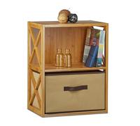 Relaxdays Etagère en bambou 2 niveaux avec panier de rangement bois nature HxlxP: 54 x 42 x 29 cm, nature
