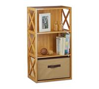 Relaxdays Etagère en bambou 3 niveaux avec panier de rangement bois nature HxlxP: 80 x 42 x 29 cm, nature